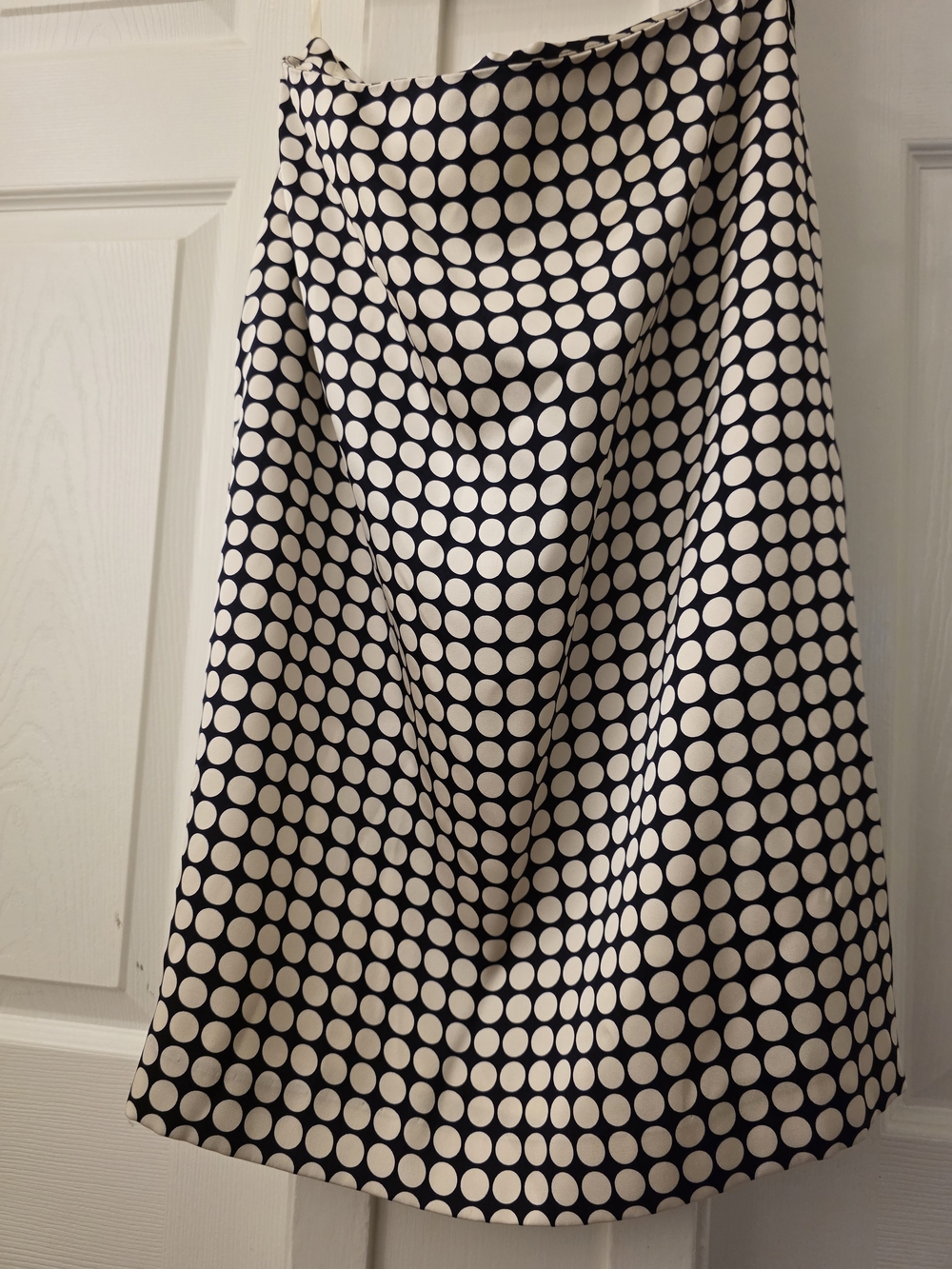 Classic Silk Polka Dot A-Line Skirt in Blue  and Cream.